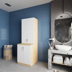 Aspen Çamaşır Ve Kurutma Makinesi Dolabı Banyo Dolabı Meşe Beyaz- Ücretsiz Kurulum