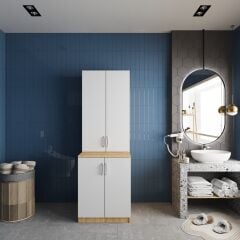 Aspen Çamaşır Ve Kurutma Makinesi Dolabı Banyo Dolabı Meşe Beyaz- Ücretsiz Kurulum