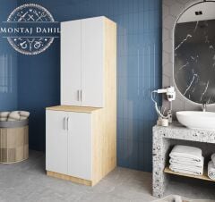 Aspen Çamaşır Ve Kurutma Makinesi Dolabı Banyo Dolabı Meşe Beyaz- Ücretsiz Kurulum