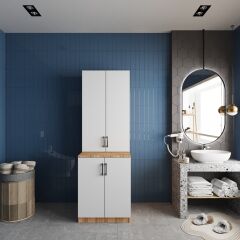 Aspen Çamaşır Ve Kurutma Makinesi Dolabı Banyo Dolabı Çam Beyaz- Ücretsiz Kurulum