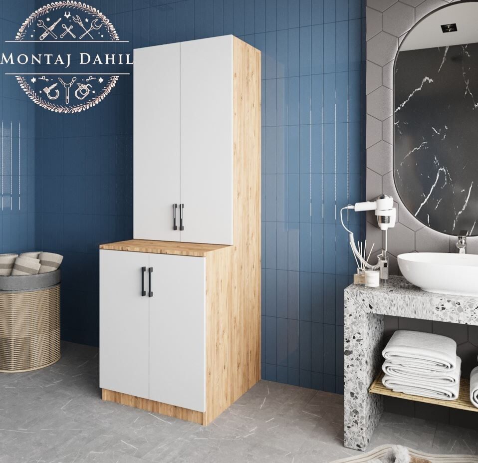 Aspen Çamaşır Ve Kurutma Makinesi Dolabı Banyo Dolabı Çam Beyaz- Ücretsiz Kurulum