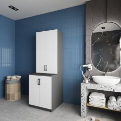 Aspen Çamaşır Ve Kurutma Makinesi Dolabı Banyo Dolabı Füme Beyaz- Ücretsiz Kurulum