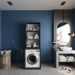 Aspen Çamaşır Ve Kurutma Makinesi Dolabı Banyo Dolabı Füme Beyaz- Ücretsiz Kurulum