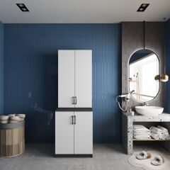 Aspen Çamaşır Ve Kurutma Makinesi Dolabı Banyo Dolabı Füme Beyaz- Ücretsiz Kurulum