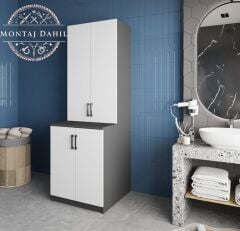 Aspen Çamaşır Ve Kurutma Makinesi Dolabı Banyo Dolabı Füme Beyaz- Ücretsiz Kurulum