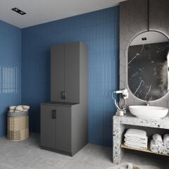 Aspen Çamaşır Ve Kurutma Makinesi Dolabı Banyo Dolabı Füme - Ücretsiz Kurulum