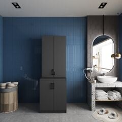 Aspen Çamaşır Ve Kurutma Makinesi Dolabı Banyo Dolabı Füme - Ücretsiz Kurulum