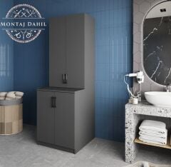 Aspen Çamaşır Ve Kurutma Makinesi Dolabı Banyo Dolabı Füme - Ücretsiz Kurulum