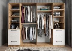 Riga Sürgü Kapaklı 6 Çekmeceli Gardırop Dolap Çam Beyaz Ölçü Seçenekli Ücretsiz Kurulum