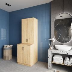 Aspen Çamaşır Ve Kurutma Makinesi Dolabı Banyo Dolabı Meşe - Ücretsiz Kurulum