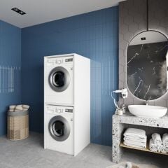 Babil Çamaşır Ve Kurutma Makinesi Dolabı Banyo Dolabı Beyaz- Ücretsiz Kurulum