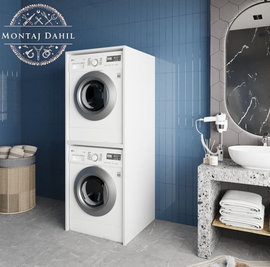 Babil Çamaşır Ve Kurutma Makinesi Dolabı Banyo Dolabı Beyaz- Ücretsiz Kurulum