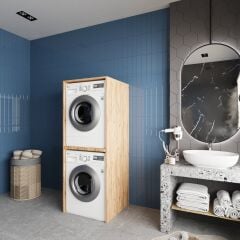 Babil Çamaşır Ve Kurutma Makinesi Dolabı Banyo Dolabı Çam- Ücretsiz Kurulum