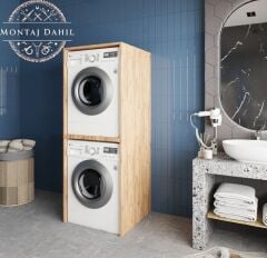 Babil Çamaşır Ve Kurutma Makinesi Dolabı Banyo Dolabı Çam- Ücretsiz Kurulum