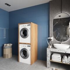 Babil Çamaşır Ve Kurutma Makinesi Dolabı Banyo Dolabı Ceviz- Ücretsiz Kurulum