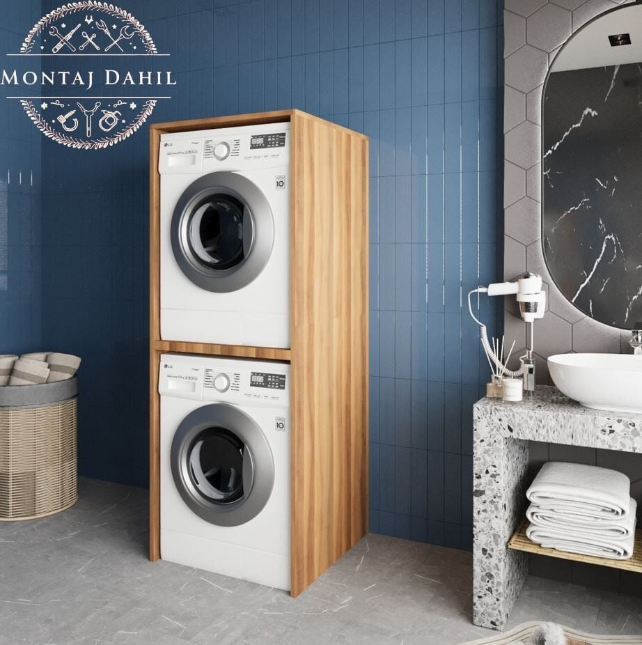 Babil Çamaşır Ve Kurutma Makinesi Dolabı Banyo Dolabı Ceviz- Ücretsiz Kurulum