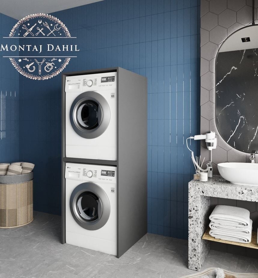 Babil Çamaşır Ve Kurutma Makinesi Dolabı Banyo Dolabı Füme- Ücretsiz Kurulum