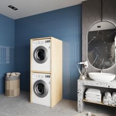 Babil Çamaşır Ve Kurutma Makinesi Dolabı Banyo Dolabı Meşe - Ücretsiz Kurulum