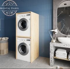 Babil Çamaşır Ve Kurutma Makinesi Dolabı Banyo Dolabı Meşe - Ücretsiz Kurulum