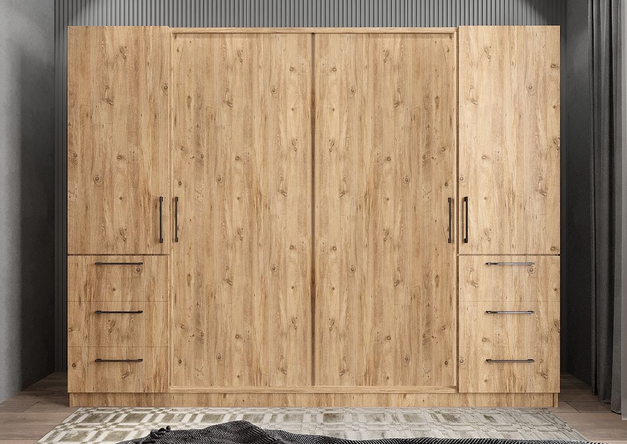 Riga Sürgü Kapaklı 6 Çekmeceli Gardırop Dolap Çam Ölçü Seçenekli Ücretsiz Kurulum