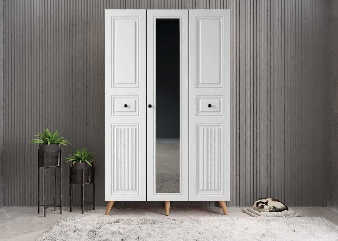 Greta Membran 3 Kapaklı Portmanto Vestiyer Montaj Dahil - Çam Beyaz