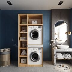 Vita Çamaşır Ve Kurutma Makinesi Dolabı Banyo Dolabı Meşe Beyaz - Ücretsiz Kurulum