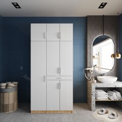 Vita Çamaşır Ve Kurutma Makinesi Dolabı Banyo Dolabı Meşe Beyaz - Ücretsiz Kurulum