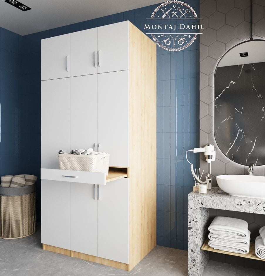 Vita Çamaşır Ve Kurutma Makinesi Dolabı Banyo Dolabı Meşe Beyaz - Ücretsiz Kurulum