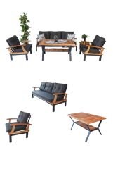 Akdeniz Masif Gürgen Ahşap ve Metal Bahçe Balkon Koltuk Takımı 3+1+1+Masa