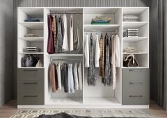 Riga Sürgü Kapaklı 6 Çekmeceli Gardırop Dolap Füme Beyaz Ölçü Seçenekli Ücretsiz Kurulum