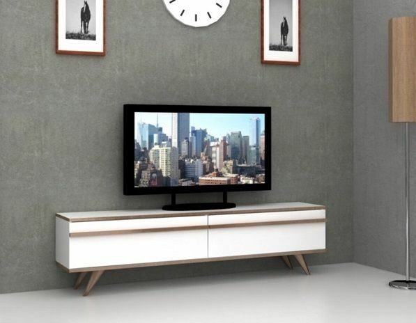 Alessa Tv Ünitesi Tv Sehpası Tamamı MDF Beyaz Ceviz