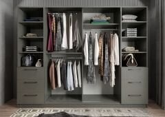 Riga Sürgü Kapaklı 6 Çekmeceli Gardırop Dolap Füme Ölçü Seçenekli Ücretsiz Kurulum