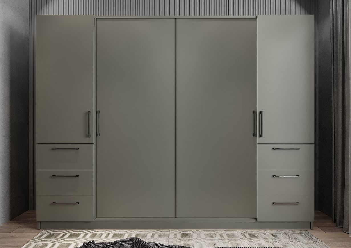 Riga Sürgü Kapaklı 6 Çekmeceli Gardırop Dolap Füme Ölçü Seçenekli Ücretsiz Kurulum