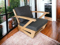 Monza Bahçe Balkon Masif Kestane Ahşap Kollu Koltuk 1 Adet Tekli Koltuk Antrasit Gri