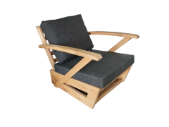 Monza Bahçe Balkon Masif Kestane Ahşap Kollu Koltuk 1 Adet Tekli Koltuk Antrasit Gri