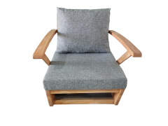 Monza Bahçe Balkon Masif Kestane Ahşap Kollu Koltuk - 1 Adet Tekli Koltuk Gri