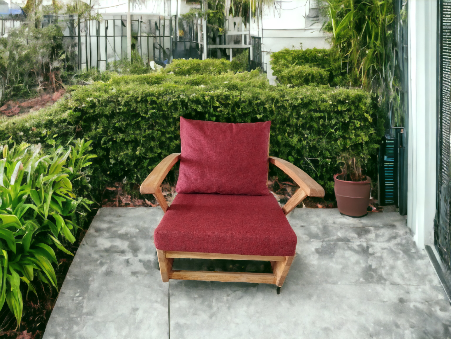 Monza Bahçe Balkon Masif Kestane Ahşap Kollu Koltuk - 1 Adet Tekli Koltuk Bordo