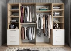 Riga Sürgü Kapaklı 6 Çekmeceli Gardırop Dolap Meşe Beyaz Ölçü Seçenekli Ücretsiz Kurulum