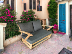 Monza Bahçe Balkon Masif Kestane Ahşap Kollu Koltuk 1 Adet İkili Koltuk Antrasit Gri