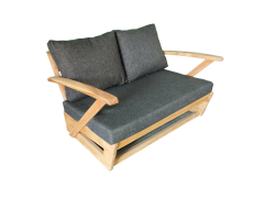 Monza Bahçe Balkon Masif Kestane Ahşap Kollu Koltuk 1 Adet İkili Koltuk Antrasit Gri