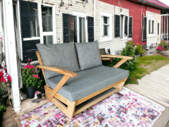 Monza Bahçe Balkon Masif Kestane Ahşap Kollu Koltuk 1 Adet İkili Koltuk Gri