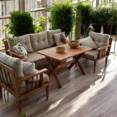 Vizyon Masif Ahşap Bahçe Balkon Takımı Gürgen Ağacı 3+1+1+Masa