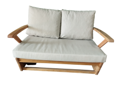 Monza Bahçe Balkon Masif Kestane Ahşap Kollu Koltuk - 1 Adet İkili Koltuk Krem