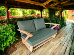 Monza Bahçe Balkon Masif Kestane Ahşap Kollu Koltuk 1 Adet İkili Haki Yeşil