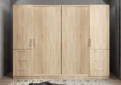 Riga Sürgü Kapaklı 6 Çekmeceli Gardırop Dolap Meşe Ölçü Seçenekli Ücretsiz Kurulum