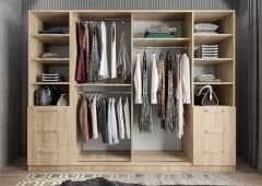 Riga Sürgü Kapaklı 6 Çekmeceli Gardırop Dolap Meşe Ölçü Seçenekli Ücretsiz Kurulum