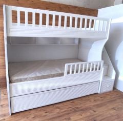 Midas Mdf Panjur Model Lake Boyalı Yavrulu 3 lü Ranza Beyaz Montaj Dahil