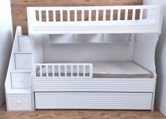 Midas Mdf Panjur Model Lake Boyalı Yavrulu 3 lü Ranza Beyaz Montaj Dahil