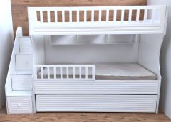 Midas Mdf Panjur Model Lake Boyalı Yavrulu 3 lü Ranza Beyaz Montaj Dahil