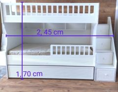 Midas Mdf Panjur Model Lake Boyalı Yavrulu 3 lü Ranza Beyaz Montaj Dahil